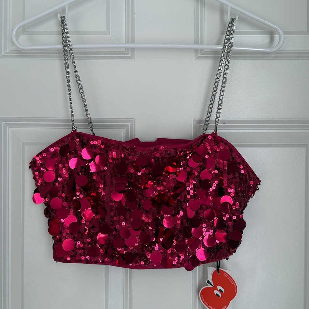 Cider Sequin Embellished Pink Crop Top